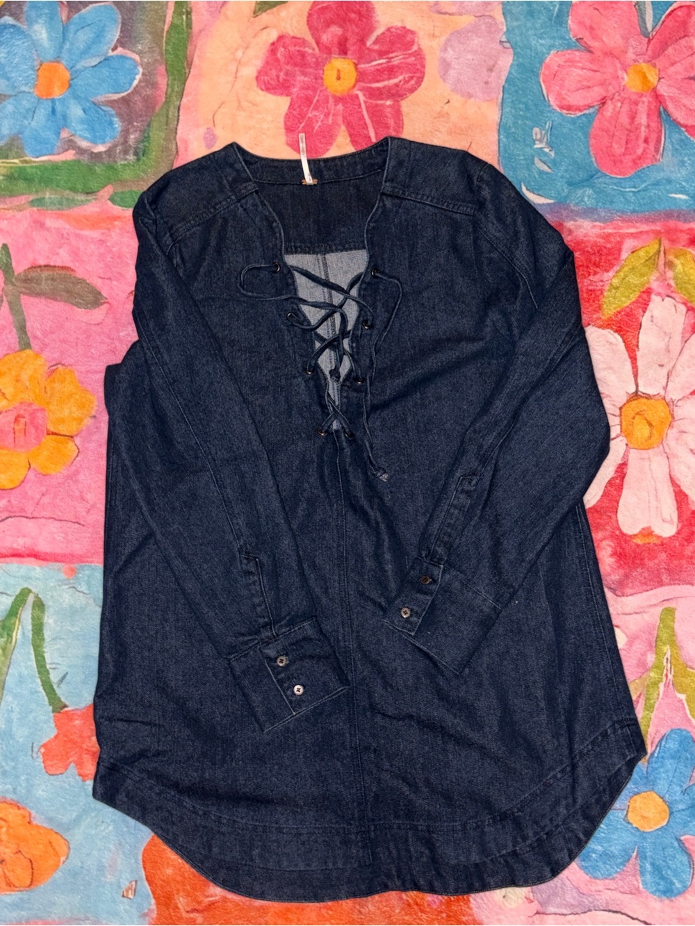Free People Dark Indigo Lace-Up Denim Tunic